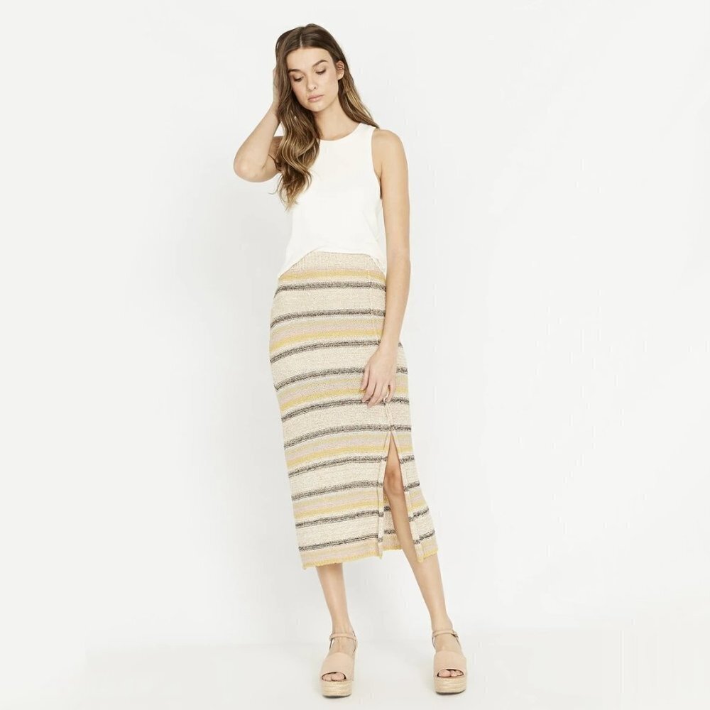 NWT Buffalo David Bitton knit stripe midi skirt with slit, S